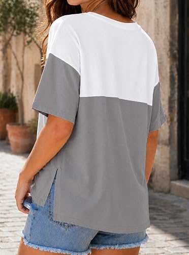 Borvex Premium Grey & White Color Block Oversized Pocket T-Shirt