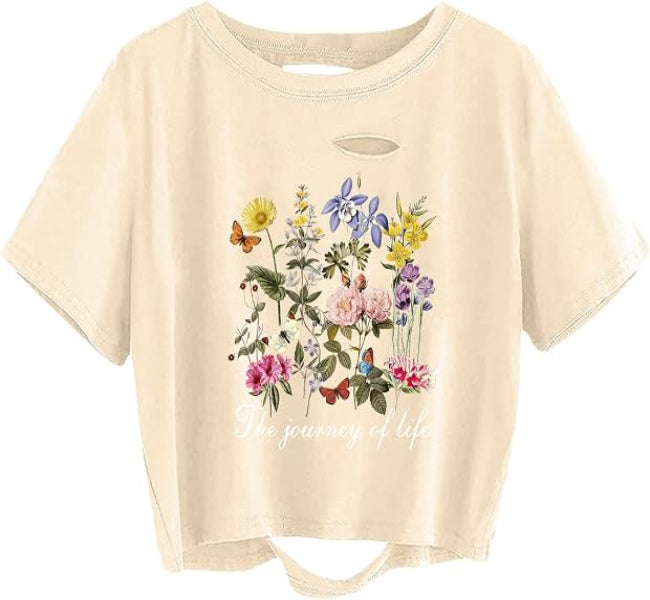 Borvex Floral Journey Distressed Oversized T-Shirt